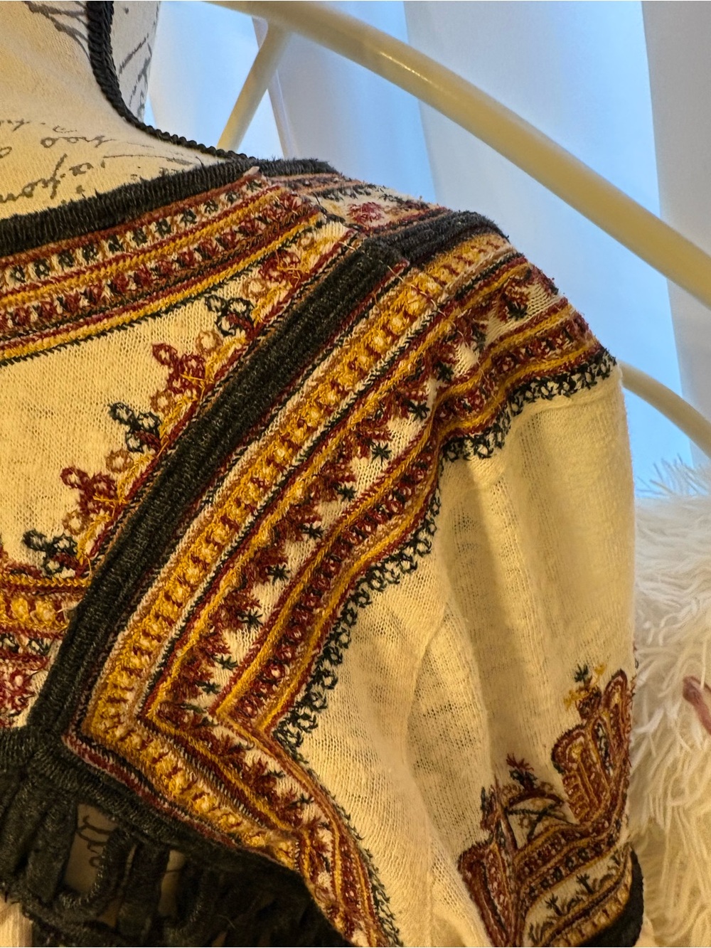 Y2K Free People Cream Peasant Tunic with Black Trim and Maroon Embroidery - Picture 7 of 11